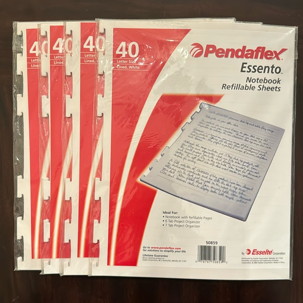 4 packs 40 Pendaflex Essento Notebook Refillable Sheets White Lined Letter Size